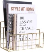 Metal File Organizer, 3 Vertical Sections, Desktop Paper/Mail/Letter/Record Holder, File Folder Holder Stand Rack Sorter for Office Desk Organization and accessories & supplies (Gold) - Image 2