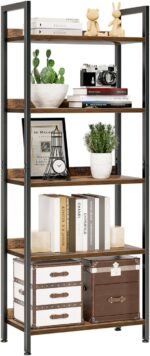 NUMENN Bookshelf, 5 Tier Bookshelves, Home Office Bookcase Shelf Storage Organizer, Free Standing Storage Shelving Unit for Bedroom, Living Room and Home Office, Vintage - Image 2
