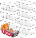 Oizeir Clear Pantry Organizer Bins 8-Pack - Fridge Organizer with 3 Removable Dividers, Ideal for Kitchen, Pantry, Refrigerator, Freezer, and Snack Storage - Image 2