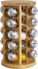 Orii 20 Jar Bamboo Spice Rack with Spices Included - Rotating Tower Organizer for Kitchen Spices and Seasonings, (Bamboo Wood) - Image 2