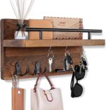 OurWarm Wall Mounted Key Holder/Hangers for Wall Decorative with 5 Key Hooks, Wooden Mail Rack Organizer with Shelf, Rustic Home Decor for Entryway Mudroom Hallway Office, Brown - Image 2
