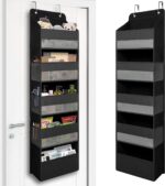 Over Door Organizer with 5 Large Pockets, Heavy Duty Hanging Organizer Storage, Closet Bathroom Nursery Bedroom Dorm, Toys Cosmetics Sundries and Baby Essentials, Black - Image 2