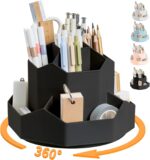 Pencil Pen Holder for Desk,9 Slots 360 Degree Rotating Desk Organizers,Desktop Storage Stationery Supplies Organizer, Cute Pencil Cup Pot For Office, School, Home(Black) - Image 2