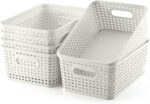 Plastic Storage Baskets Set of 6 Sturdy Pantry Organizers and Storage Bins Storage Container for Shelves, Countertops, Desktops, Cabinets, Bedrooms,White - Image 2