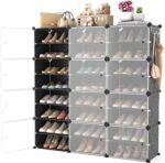 Portable Shoe Rack Organizer with Door, 48 Pairs Shoe Storage Cabinet Easy Assembly, Plastic Adjustable Shoe Organizer Stackable Detachable Free Standing Shoe Rack DIY Expandable 8 Tier Black - Image 2
