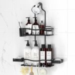 REINHARDT Shower Caddy Hanging, Rustproof Shower Caddy Anti-Swing Shower Organizer Over Showerhead No Drilling Shower Racks with Soap Holder Multi Hooks Bathroom Storage for Shampoo Sponge, Black - Image 2