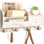 Rebee Vision Key Holder Wall Mount with Mail Sorter - Farmhouse Mail and Key Organizer for Wall with Small Drawer Organizer - Ideal Farmhouse Home Decor Solution (Whitewash) - Image 2