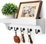 Rebee Vision Key and Mail Holder for Wall with Floating Shelf : Decorative Hanging Organizer with 5 Sturdy Keys Hooks and Wall Mount Key Rack - Farmhouse Entryway Décor (Modern White) - Image 2