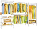 SEMHOR E06 Expandable Heavy Duty Clothes Rack for Reach-in Closet, Freestanding Clothing Racks with Shelves, Carbon Steel Closet Organizer System Adjustable from 70.8-93.9", Max Load 800LBS, White - Image 2