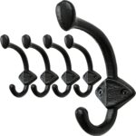 SKOLOO Heavy Duty Black Wall Hooks, Farmhouse Style Cast Iron Hooks, Pack of 5, Ideal for Backpack, Coat, and Towel Hooks - Perfect for Entryway, Mud Room, and Bathroom Storage - Image 2