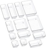 SMARTAKE 13-Piece Drawer Organizers with Non-Slip Silicone Pads, 5-Size Desk Bathroom Drawer Organizer Trays Storage Tray for Makeup, Jewelries, Utensils in Bedroom Dresser, Office and Kitchen, Clear - Image 2