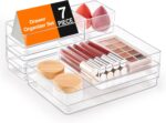 SMARTAKE 7-Piece Drawer Organizer with Non-Slip Silicone Pads, 4-Size Desk Drawer Organizer Trays Storage Tray for Makeup, Jewelries, Utensils in Bedroom Dresser, Office and Kitchen (Clear) - Image 2