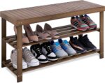 SMIBUY Bamboo Shoe Rack Bench, 3-Tier Shoe Organizer Storage Shelf for Entryway Hallway Bathroom Living Room (Walnut) - Image 2