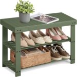 SONGMICS Shoe Rack Bench, 3-Tier Bamboo Shoe Storage Organizer, Entryway Bench, Holds Up to 286 lb, 11.3 x 27.6 x 17.8 Inches, for Entryway Bathroom Bedroom, Forest Green ULBS004C01 - Image 2