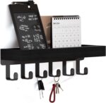 SWTYMIKI Key Holder Wall Mount - Wooden Key Hooks for Wall with Mail Organizer & 6 Hooks, 2 Installation Ways Key Hanger, Key Rack with Shelf for Entryway Living Room Bedroom Office Home Decor Black - Image 2