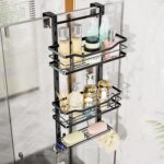 SWTYMIKI Over the Door Shower Caddy - 3 Tier Adjustable Shower Organizer Hanging with Soap Holder, No Drilling Stainless Steel Bathroom Rack Hanging for Body Wash, Shampoo, Soap, Razor, Black - Image 2