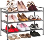 Seville Classics Sturdy Freestanding Storage Shelf for Bedroom, Closet, Entryway, Dorm Room Organizer Stackable Durable Metal Shoe Rack Ash Gray Slat, 3-Tier - Image 2