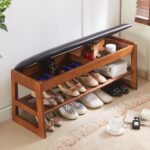 Shoe Rack Bench with Storage - Entryway Bench 40inch 2-Tier Shoe Bench with PU Cushion, Solid Wood Legs Flip Top Entryway Organizer Space Saving - Image 2