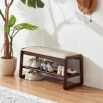 Shoe Rack Bench,2 Tier Wooden Entryway Bench with Shoe Storage, Shoe Rack with Cushion for Living Room, Hallway(Pu Beige, 31.5") - Image 2
