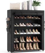 Shoe Rack with Cover, 5 Tier Shoe Organizer Storage for 20-24 Pair Shoes and Boots Large Shoe Storage Shelf Space Saving Vertical Shoe Rack for Closet, Front Door Entrance, Dorm, Garage - Image 2