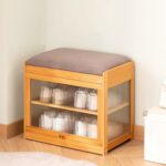 Shoe Storage Bench- Bamboo Entryway Bench with Seat Cushion, 2-Tier Shoe Rack with Removable Dividers and Hidden Storage Space, Organizer Ottoman for Bedroom, Mud Room, Patio, Natural-Small - Image 2