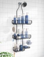 Shower Caddy Hanging Bathroom Organizer: Over Head Adjustable Rack for Tall Showerhead - Extra Large Storage Shelf for Big Shampoo Bottles with Soap Holder - Image 2