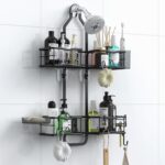 Shower Caddy Hanging Organizer, Rustproof Over Shower Head Caddy Holder with Hooks for Razor/Sponge, No Drilling Bathroom Racks Bath Storage Shelves for Shampoo Soap Towels, Black - Image 2