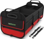 Simniam Large Trunk Organizer for Car, Collapsible Multi Compartment Car Trunk Organizer with 2 Retractable Straps, Suitable for All Kinds of Cars, SUV, Minivan - 4 Compartments Red - Image 2