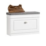 SoBuy Small Shoe Storage Bench, Narrow Shoe Cabinet for Entryway, Shoe Rack with Cushion&2 Tiers Flip-Drawer, Closet Hallway Mudroom White FSR82-L-W - Image 2