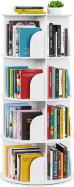SpaceAid 4 Tier Rotating Bookshelf Tower, Spinning Bookcase Lazy Susan, Revolving 360 Book Shelf Storage Round Carousel, Vertical Rotate Turning Spiral Corner Organizer, White - Image 2