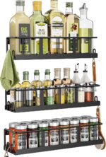 Spice Rack Wall Mounted 3 Pack, Space-Saving Spice Organizer for Spice Jars and Seasonings,Screw or Adhesive Hanging Spice Rack Organizer for Your Kitchen Cabinet,or Pantry Door - Image 2