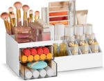 Subsky Makeup Organizer with Drawers, Easy Storage for Beauty Products Brushes, Multifunction Plastic Desk Organizer, Cosmetics Organizer for Countertop Dresser Vanity and Bathroom (White) - Image 2