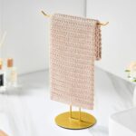 T-Shaped Hand Towel Holder Stand – Countertop Stainless Steel Towel Rack with Non-Slip Base for Bathroom, Kitchen, Vanity, Shiny Gold - Image 2