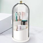 Toothbrush Holders with Sliding Lid, Rotating 3 Slots Bathroom Organizer Countertop, Tooth Brush Toothpaste Holder Bathroom Counter Stand Sink Organizer Caddy for Vanity Makeup Brushes Holder - Image 2