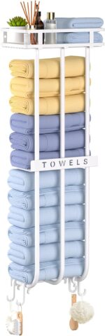 Towel Racks for Bathroom, Wall Mounted Towel Rack Holder, 32 Inch Rolled Towel Rack for Small Bathroom Towel Storage, 3 Bar Towel Shelf can Hold 6 Large Towels with Metal Top & 4 Hooks, White - Image 2