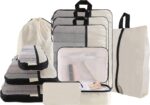 U+U 10 Set Compression Packing Cubes - Ultralight Cream Travel Organizers with Laundry Bag, Space-Saving Suitcase Organizer, Expandable Packing Cubes for Travel and Family Vacation (Cream) - Image 2