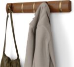 Umbra Flip Wall-Mounted Coat Rack with 5 Hooks – Modern, Space-Saving Storage for Hats, Jackets, Bags, Entryway, Mudroom, Closet, Bathroom, Bedroom – Light Walnut/Gold - Image 2