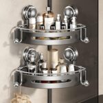 VOLPONE Corner Shower Caddy Suction Cup Shower Shelf Corner No Drilling Bathroom Shower Organizer Storage Rack Adhesive (2-Pack, Gray) - Image 2