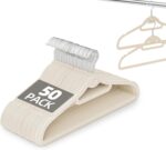 Velvet Hangers 50 Pack, Non Slip Stackable Clothes Hangers with Cascading Hooks, Ultra Thin and Space Saving Felt Hangers with Tie Bar, 360° Swivel Hooks, Heavy Duty for Suit Coat Shirt Pant- Ivory - Image 2