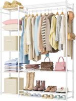 Wardrobe Closet,Portable Clothes Rack with 4 Tiers Shelves,Freestanding Closet Organizers and Storage System with Hanging Rods,Steel Clothing Rack Suitable for Cloakrooms,Bedrooms,Entrances,etc.White - Image 2