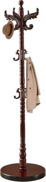 Wooden Coat Rack Stand, Vintage Natural Birch Wood Coat Racks Freestanding, Solid Wood Coat Tree Stand with 14 Hooks, Classic Sturdy Coat Racks Hall Tree for Entryway, Office (Round chassis) - Image 2