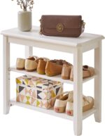 Wooden Shoe Bench, 3 Tier Organizer Entryway Bench Height Adjustable, Shoe Bench for Mudroom White YD-WD05W - Image 2