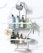 YASONIC Shower Caddy - Never Rust Aluminum Organizer - Over Shower Head with 10 Hooks & Soap Basket - White - Image 2
