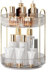 YCIA&DONE 360 Rotating Makeup Organizer and Storage for Vanity Bathroom Countertop, High Capacity Cosmetic Skincare Perfume Organizers for Dresser Lazy Susan (Clear White,2 Tiers) - Image 2