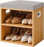 YMYNY Shoe Storage Bench with Cushion, 2 Tier Shoe Rack with Padded Seat, Adjustable Shoe Organizer Cabinet for Entryway, Living Room, Hallway, Closet, Bedroom, 15.4L*11W*16.54H, Natural, UHBD028N - Image 2