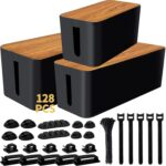 YUANYE Cable Management Box Cable Management Kit for Power Strip to Hide Wires,Cord Organizer Boxes,Safe ABS Material Wire Organizer of Cable Clips Sleeve for Home & Office,3Pack-128PCS /Black - Image 2