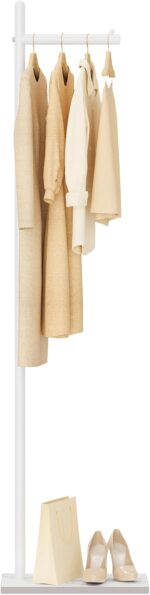 Yawinhe Metal Coat Rack, Coat Tree with Rock Base,L Shaped Freestanding Hall Tree, Clothes Hanger Stand Suitable for Bedroom, Hallway, Entrance,68.5 Inches High,White,USMJ101W - Image 2