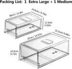 YekouMax Pantry Organizers and Storage Bins, Refrigerator Organizer, Plastic Stackable Storage Bins with Drawers, Pull-Out Cabinet Containers for Fridge Kitchen Office (2 PACK, Extra Large & Medium) - Image 2