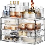 ZHIAI Stackable Storage Drawers, Acrylic Bathroom Counter Organizer Clear Makeup Organizers for Vanity, Kitchen Cabinets, Bathroom, Undersink, Home Organization and Storage (2Top 3 Drawers,) - Image 2
