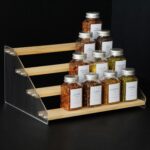 nianfeng Tiered Spice Rack, 4-Tier Spice Pantry Kitchen Cabinet Organizer, 12-Inch, Natural Wood Acrylic Stair Riser Stand, Countertop Seasoning Shelf - Image 2